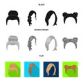 Blond with a bunch, red wavy and other types of hair. Back hair set collection icons in black, flat, monochrome style