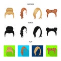 Blond with a bunch, red wavy and other types of hair. Back hair set collection icons in cartoon,black,flat style vector Royalty Free Stock Photo