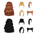 Blond with a bunch, red wavy and other types of hair. Back hair set collection icons in cartoon,black style vector