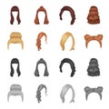 Blond with a bunch, red wavy and other types of hair. Back hair set collection icons in cartoon,monochrome style vector