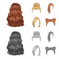 Blond with a bunch, red wavy and other types of hair. Back hair set collection icons in cartoon,monochrome style vector Royalty Free Stock Photo