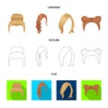 Blond with a bunch, red wavy and other types of hair. Back hair set collection icons in cartoon,outline,flat style