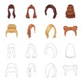 Blond with a bunch, red wavy and other types of hair. Back hair set collection icons in cartoon,outline style vector Royalty Free Stock Photo