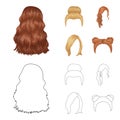 Blond with a bunch, red wavy and other types of hair. Back hair set collection icons in cartoon,outline style vector Royalty Free Stock Photo