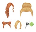 Blond with a bunch, red wavy and other types of hair. Back hair set collection icons in cartoon style vector symbol Royalty Free Stock Photo