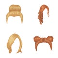 Blond with a bunch, red wavy and other types of hair. Back hair set collection icons in cartoon style vector symbol Royalty Free Stock Photo