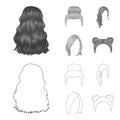 Blond with a bunch, red wavy and other types of hair. Back hair set collection icons in outline,monochrome style vector