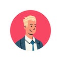 Blond businessman avatar man face profile icon concept online support service male cartoon character portrait isolated