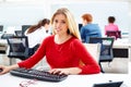 Blond businesswoman working office with computer Royalty Free Stock Photo