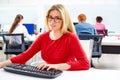 Blond businesswoman working office with computer Royalty Free Stock Photo