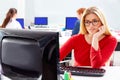 Blond businesswoman working office with computer Royalty Free Stock Photo