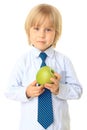 Blond child holding fruit. Series Royalty Free Stock Photo