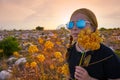 Blond country girl with sunglasses