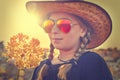 Blond country girl with sunglasses Royalty Free Stock Photo