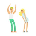 Blond Couple With Girl In White Dress Dancing On Dancefloor, Part Of People At The Night Club Series Of Vector Royalty Free Stock Photo