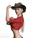 Blond cowgirl with the hat on