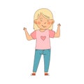 Blond Emoji Girl with Crossed Fingers Wishing Luck Vector Illustration