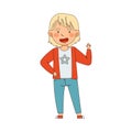 Blond Emoji Girl Showing V Sign with Raised Index and Middle Fingers Vector Illustration