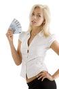 Blond with fan money Royalty Free Stock Photo