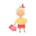 Blond Fashionable Girl Wearing Trendy Skirt and Sweater Holding Shopping Bags Vector Illustration