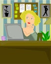 Blond female sitting in home office