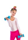 Blond fitness kid girls exercise dumbbells workout Royalty Free Stock Photo