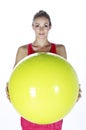 Blond fitness sport girl with ball Royalty Free Stock Photo