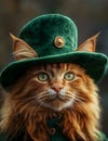A blond fur cat with a green hat looking at the camera Royalty Free Stock Photo