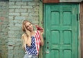 Blond girl in american retro style