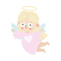 Blond girl angel with wings and halo flying vector illustration Royalty Free Stock Photo