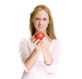 Blond girl and apple Royalty Free Stock Photo
