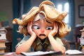 Blond Girl Bored During Studying At 19-8-2024 Royalty Free Stock Photo