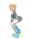 Blond girl is dancing a hip hop in a sporty outfit on kwaii anime style in white background