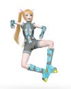 Blond girl is doing doing a silly pose in a sporty outfit on kwaii anime style in white background