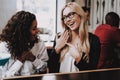 Blond Girl. Engaged. Girls. Cocktail. Sit. Bar. Royalty Free Stock Photo