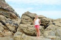 Blond girl posing on the beach in Spain Royalty Free Stock Photo