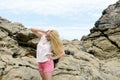 Blond girl posing on the beach in Spain Royalty Free Stock Photo