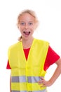 Blond girl with reflective vest Royalty Free Stock Photo