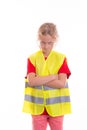 Blond girl with reflective vest Royalty Free Stock Photo
