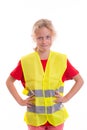 Blond girl with reflective vest Royalty Free Stock Photo