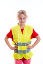 Blond girl with reflective vest Royalty Free Stock Photo