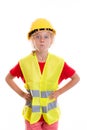 Blond girl with reflective vest and helmet Royalty Free Stock Photo