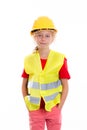 Blond girl with reflective vest and helmet Royalty Free Stock Photo