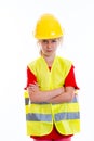 Blond girl with reflective vest and helmet Royalty Free Stock Photo