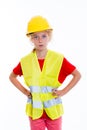 Blond girl with reflective vest and helmet Royalty Free Stock Photo