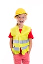 Blond girl with reflective vest and helmet Royalty Free Stock Photo