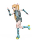Blond girl running and wearing a sporty outfit on kwaii anime style in white background