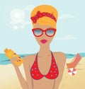 Blond Girl in a Swimsuit on the Beach Royalty Free Stock Photo