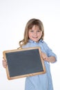 Blond girl on white background