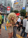 Blond gothic lolita at the Shibuya crossing, tokyo